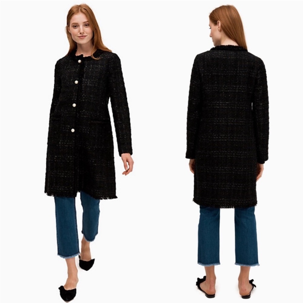 NWOT Size 4 Kate Spade Pearl Button Sparkly Black Tweed Coat